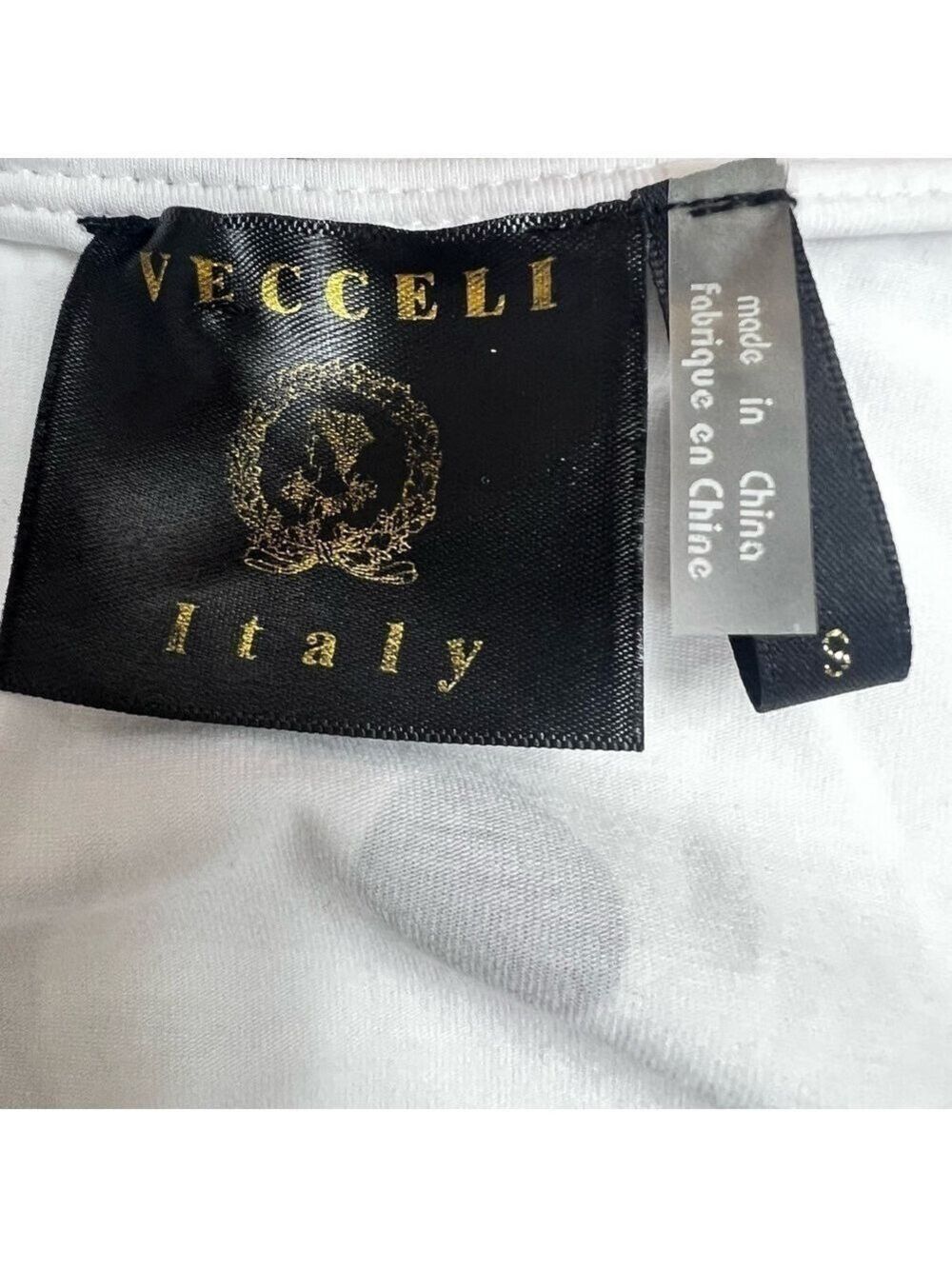 Vecceli Italy Cold Shoulder V-Neck Tunic White Black Dots Size S - Picture 12 of 13